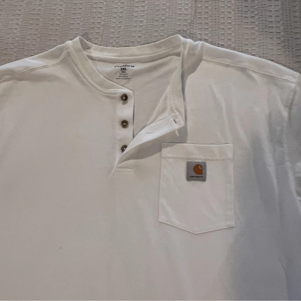 Carhartt Men’s Shirt Lot of 2 Size 2XL White Henley & Hooded Long Sleeve - Picture 2 of 9
